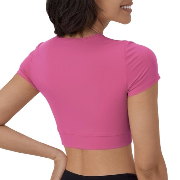 HALARA ✨ hot pink Softlyzer Plush Crossover Hem Cropped Sports top - Picture 2 of 4